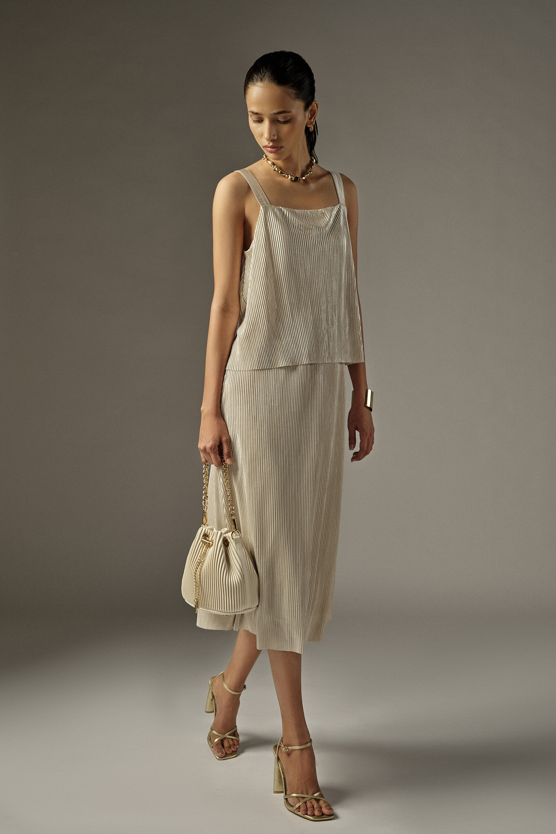 Fit & Flare Solid Midi Dress in Cream, Cream, image 3